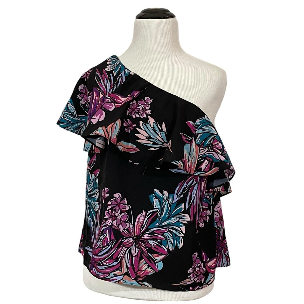 Amanda Uprichard Floral One Shoulder Top - Black Multi - P(XS)